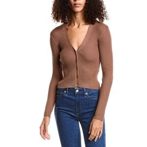 Dress Forum Ribbed V-Neck Button-Front Long Sleeve Top in Brown women’s medium